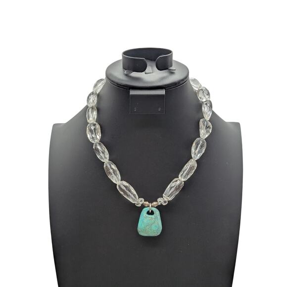 Vtg Faceted Rock Quartz Crystal 925 Sterling Silver Stone Pendant Necklace - Picture 7 of 7